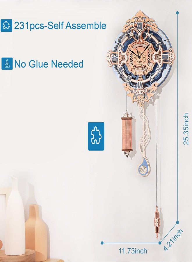 ROBOTIME Clock Wooden Puzzle, 3D Puzzle for Adults Wooden Metal Mechanical Model Clock Kits to Build, Hobbies Gift for Men Aesthetic DIY Decoration Wall Clock with Pendulum - Image 5